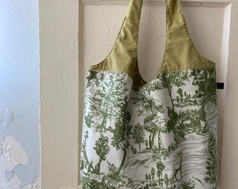 Errands bag, market bag, grocery bag - Green and off-white-cream landscape