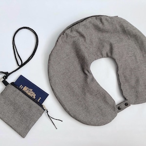 Set of 2 - Travel neck pillow bag with zipper & passport case, travel neck pillow stuffer - Black white