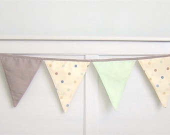 Baby Shower Garland (8), Flags Garland, Nursery Bunting, Nursery Bunting - taupe, mint, cream polka dots