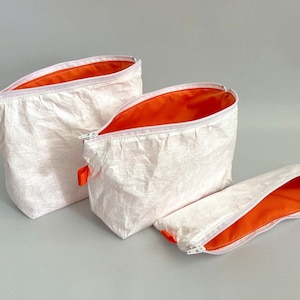 Set di 3 - Custodia in polietilene bianco, custodia in Tyvek bianco, astuccio per penne bianco, beauty case - Fibre di polietilene ad alta densità - arancione