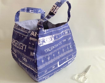 Cubic origami errands bag, origami tote bag, fabric market bag, basket market bag, toy storage bag, grocery bag - Greyish ozalid purple-blue