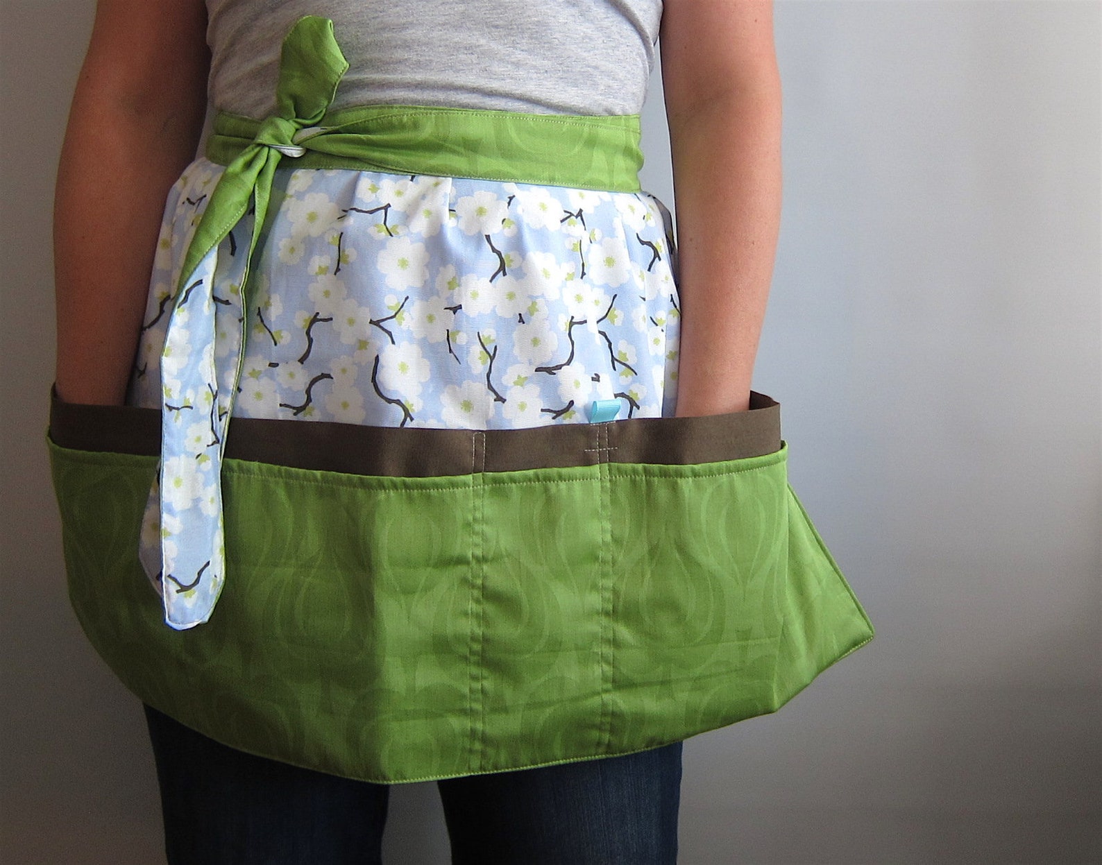 Cafe Apron Hip Apron Half Apron With Pockets White Cherry Etsy