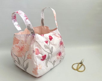 Cubic origami errands bag, origami tote bag, market bag, basket market bag, grocery bag - Pink floral