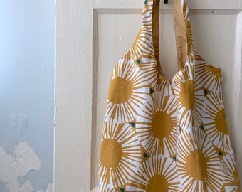 Errands bag, market tote bag, grocery bag - Yellow scandinavian circles