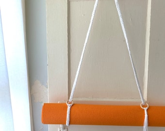Correa estera yoga, cabestrillo estera yoga, portador estera yoga - Macramé, nylon y madera