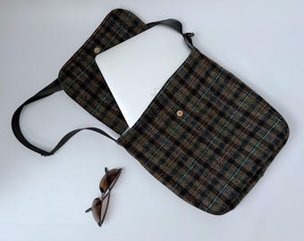 Bolso mensajero, bolso maletín computadora portátil, bolso hombro mensajero, bolso bandolera, bolso escolar minimalista - Tartán