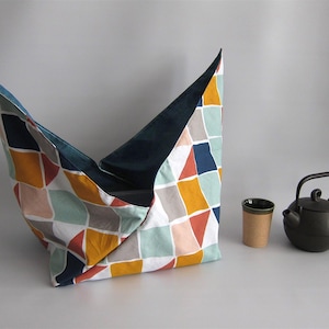 Japanische Lunchbag, Azuma Bukuro Tasche, Bento Lunchbag, Tenugui Tasche, Furoshiki Tasche, Snacktasche, Projekttasche - Harlekin - Medium