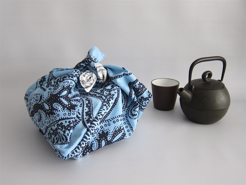 Furoshiki bag Azuma bag Japanese lunch bag Blue paisley Small Tenugui bag Lunch bag Bento bag