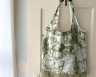 Errands bag, fabric market tote bag, grocery bag, reusable errands bag, eco-friendly tote bag - Green European landscape on beige