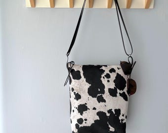 Bolso mensajero piel de vaca sintética ajustable, bolso mensajero, bolso bandolera, bolso minimalista urbano - vaquero