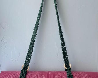 Correa estera yoga, cabestrillo estera yoga, portador estera yoga - nylon verde y madera