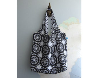 Errands bag, fabric market tote bag, grocery bag, reusable errands tote bag, eco-friendly tote bag - Black and white mosaic tiles