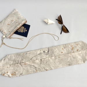 Set of 2 - Travel neck pillow bag with zipper & with passport case, travel neck pillow stuffer - Beige italian marble