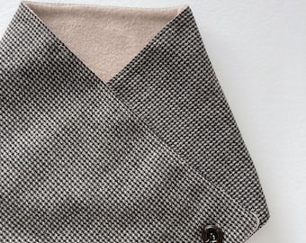 Tweed man scarf, man snood, man cowl scarf - Black & beige houndstooth