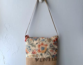 Bolso mensajero ligero, bolso mensajero, bolso bandolera, bolso minimalista urbano - floral y jute