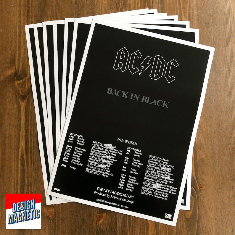 AC/DC Back in Black 1980 Tour Vinyl Album Wall Art Poster Print Highway ...