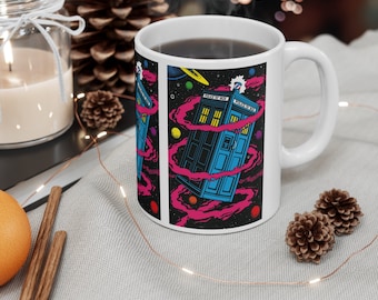 Keramische Doctor Who Tardis-mok: Retro Comic Art, Whovian Gift