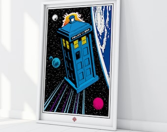 Doctor Who Tardis Comic Poster Sci-fi Art Dr Who Wall Art, Tardis Print, Doctor Who Scarf, Police Box, Daleks, Fan Art Cybermen K-9