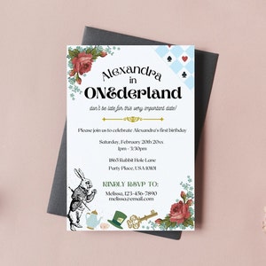 ONEderland Party Invitation, First Birthday Editable Invitation, Alice in Wonderland Theme Party Invite, Customizable Canva Invitation