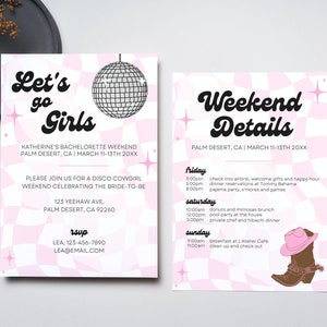 Let&#39;s Go Girls, Nashville Bachelorette, Last Rodeo | Customizable Invite & Itinerary, Instant Download, Editable Canva Template