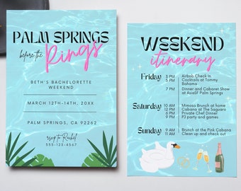 Palm Springs Bachelorette Invitation Template: Desert Weekend Itinerary (Canva)