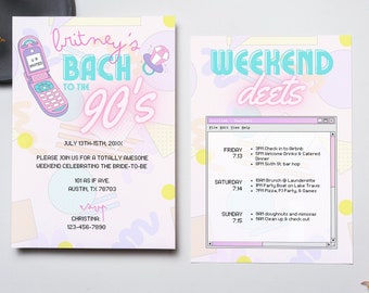 90s Bachelorette Invitation Template: Retro Theme, Editable Canva (Digital Download)