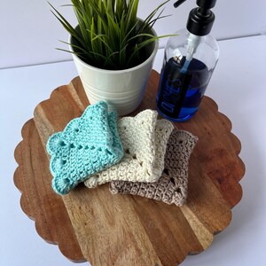 Handmade Crochet Cotton Dishcloth Set: Scalloped Edge Washcloths