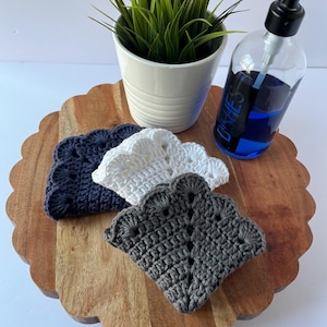Handmade Cotton Crochet Dishcloth Set: Scalloped Edge Washcloths (3 Pack)