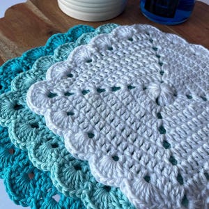 Handmade Crochet Cotton Dishcloths - Scalloped Edge 3 Pack