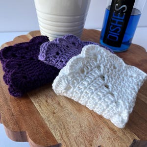 Crochet Cotton Dishcloths - Scalloped Edge Handmade Washcloth 3 Pack