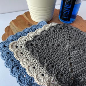 Handmade Crochet Cotton Dishcloth Set: Scalloped Edge Washcloths