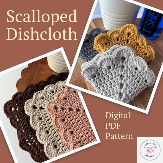 Dishcloth Pattern - Scalloped Cotton Crochet Washcloth PDF - Easy Digital Download for Beginners & Home Decor