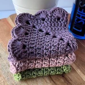 Cotton Dishcloth - Scalloped Edge Crochet Dishcloths - Cotton Handmade Washcloth 3 Pack- Made to Order