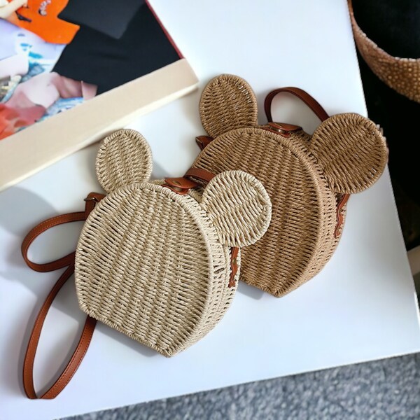 Disney Straw Fancy Bag, Cute Handbag, Mickey Shoulder Bag, Beach Bag, Summer Travel Bag, Girl Gifts, Mickey Shoulder Bag
