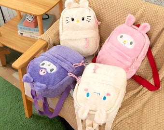 Nouveau sac à dos en peluche Sanrio, cartable de grande capacité Girl Kawaii Kuromi, sac de fille de dessin animé, sac de voyage, cadeaux pour enfants, sac à dos de dessin animé