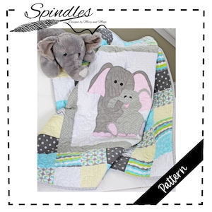 Baby Quilt pattern, Mom and Baby Elephant, Hugs, Animals