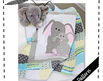 Baby Quilt pattern, Mom and Baby Elephant, Hugs, Animals