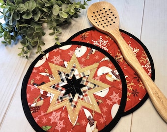 Christmas Snowman Round Folded Star Hot Pad