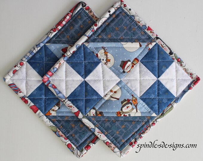 Christmas/snowman Potholders, Christmas/ Snowman Hot Pads, Quilted
