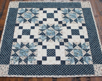 Quilted Star Patchwork Table Topper, Miniature Quilt, 23 1/2" X 23 1/2", Gift for the Home