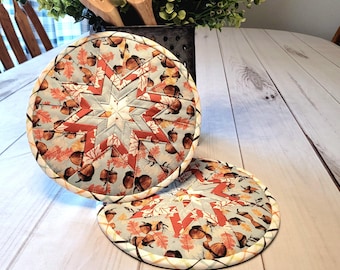 Fall Thanksgiving Quilted Circle Star Folded Hot Pad