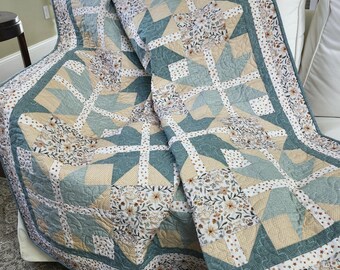 Handmade Quilt or Sofa Throw--Woodland Spring--Bunnies