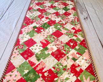 Christmas Red and Pink Quilted Pieced Table Runner