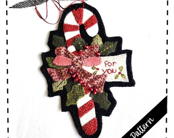 Vintage Candy Cane Ornament Pattern:  Applique Christmas Ornament (Digital Download)