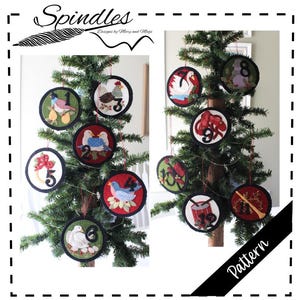Patrón de adornos navideños de los 12 días: apliques manuales en fieltro y lana (descarga digital)