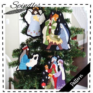 Patrón de adornos de Natividad: Aplique navideño de fieltro de lana (Descarga digital)