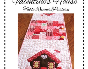 Valentine Table Runner Quilt Pattern: Applique & Piecing (Digital Download)