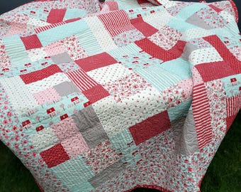 Handmade Patchwork Quilt, Quilted 4th of July Throw, Lap Quilt, Patriotic Summer