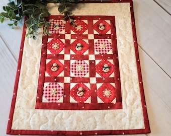 Christmas Mini Quilt Snowman Button Wall Hanging