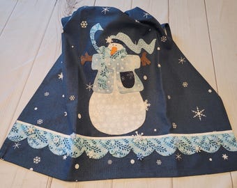 Christmas Appliqued Snowman Tea Towel, Winter Decor
